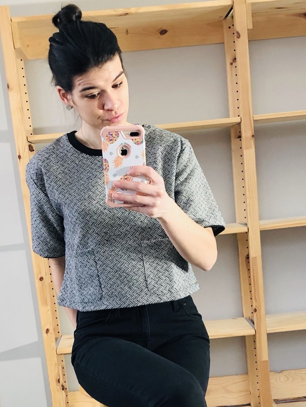 Beulah Cropped Short Sleeve Tweed Top